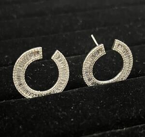 Silver Tone Faceted Textured Hoop Earrings Geometric Sparkle 3/4”